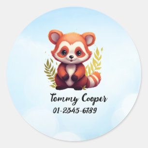Gepersonaliseerde Schattigee rode panda, Naam, Tel Ronde Sticker