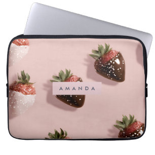 Gepersonaliseerde Schattigee Roze Chocolade-gedoop Laptop Sleeve