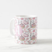 Gepersonaliseerde Schattigee Roze en Witte Kat Mok (Voorkant links)