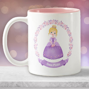 Gepersonaliseerde Schattigee roze Paarse prinses Tweekleurige Koffiemok