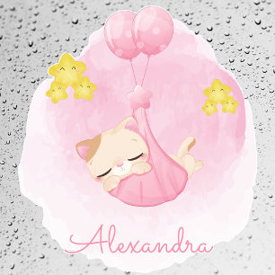 Gepersonaliseerde Schattigee Sleeping Pink Kitty C Raamsticker
