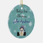 Gepersonaliseerde Schattigee Sneeuwman Baby's Eers Keramisch Ornament (Rechts)