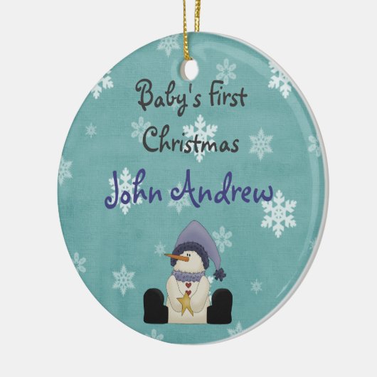 Gepersonaliseerde Schattigee Sneeuwman Baby's Eers Keramisch Ornament (Links)