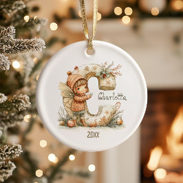 Gepersonaliseerde Schattigee Sprookje Kerst Initia Keramisch Ornament