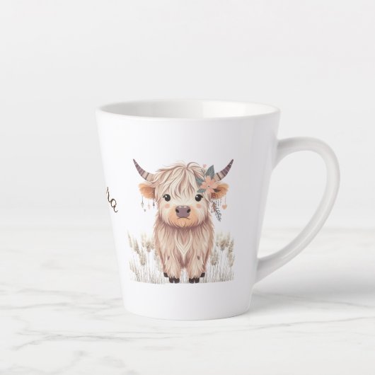 Gepersonaliseerde Schattigee Waterverf Highland Ko Latte Mok (Rechts)