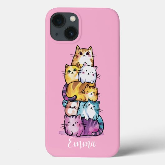 Gepersonaliseerde Schattigee Waterverf katten, min Case-Mate iPhone Case (Achterkant)