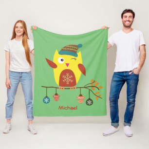 Gepersonaliseerde Schattigee Winter Uil Kerstmis i Fleece Deken