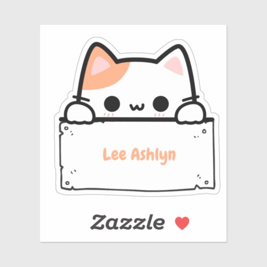 Gepersonaliseerde Schattigee witte kat naam label (Vel)