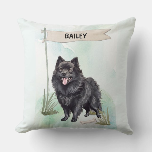 Gepersonaliseerde Schipperke-waterverf Honden Dekk Kussen (Voorkant)