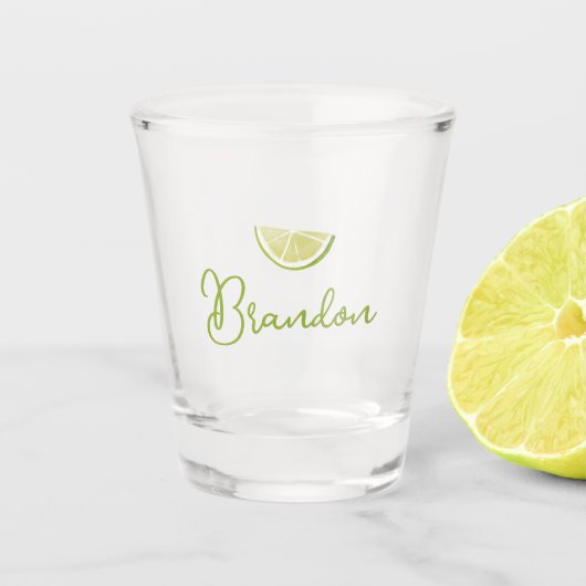 Gepersonaliseerde Script Naam Tequila Lime Shot Glas (Voorkant)