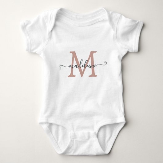 Gepersonaliseerde scriptnaam Monogram Dusty Roos Romper (Voorkant)