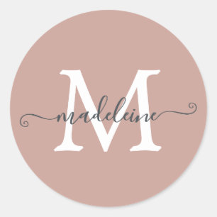 Gepersonaliseerde scriptnaam Monogram Dusty Roos Ronde Sticker
