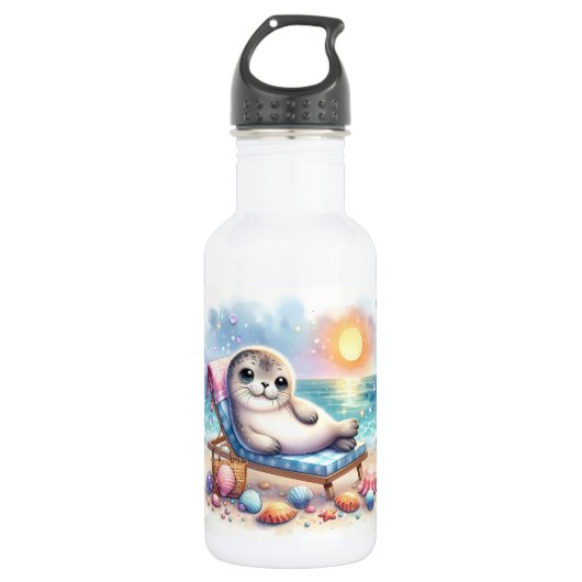 Gepersonaliseerde Seaside Serenity: Een Seal's Vak Waterfles (Voorkant)