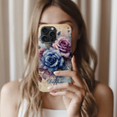 Gepersonaliseerde Shabby Chic Blauw & Roze Rozen Case-Mate iPhone Case