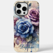 Gepersonaliseerde Shabby Chic Blauw & Roze Rozen Case-Mate iPhone Case (Achterkant)