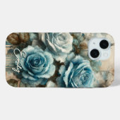 Gepersonaliseerde  Shabby Chic Pastel Blue Roos Case-Mate iPhone Case (Achterkant (horizontaal))