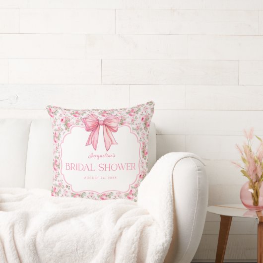 Gepersonaliseerde Shabby Chic Roze Bow Vrijgezelle Kussen (Bank)