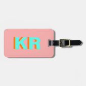Gepersonaliseerde Shadow Monogram Peach Blue Bagagelabel (Voorkant horizontaal)