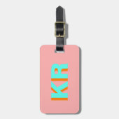 Gepersonaliseerde Shadow Monogram Peach Blue Bagagelabel (Voorkant verticaal)