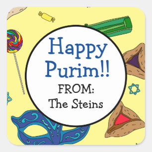 Gepersonaliseerde Shaloch Manot Yellow Square Stic Vierkante Sticker