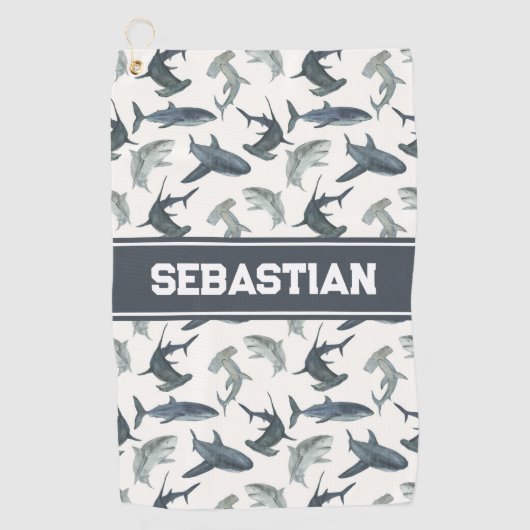 Gepersonaliseerde Shark Golf Handdoek | Waterverf  (Voorkant)