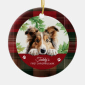 Gepersonaliseerde Shetland Sheepdog Kerstmis Keramisch Ornament (Voorkant)
