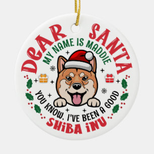 Gepersonaliseerde Shiba Inu Hond Kerstboom Ronde Keramisch Ornament