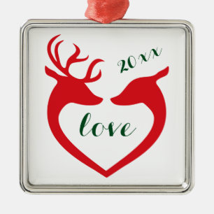 Gepersonaliseerde Silhouet Hart Herten Paar in Lie Metalen Ornament