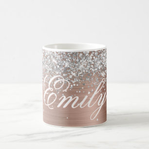 Gepersonaliseerde Silver Glitter Roos Gold Folie Koffiemok