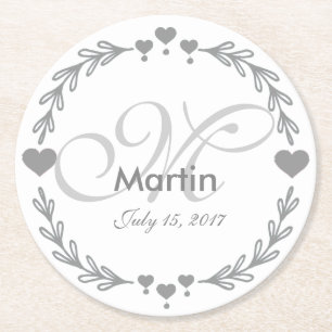 Gepersonaliseerde Silver Heart Wedding Favoriete O Ronde Kartonnen Onderzetter