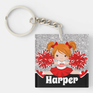 Gepersonaliseerde Silver & Red Cheerleading Sleute Sleutelhanger