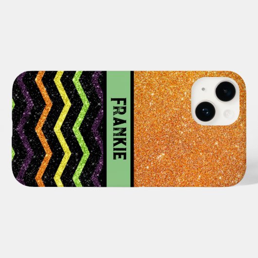 Gepersonaliseerde Sinaasappel & Zwarte Glitter Zig Case-Mate iPhone Case (Achterkant (horizontaal))