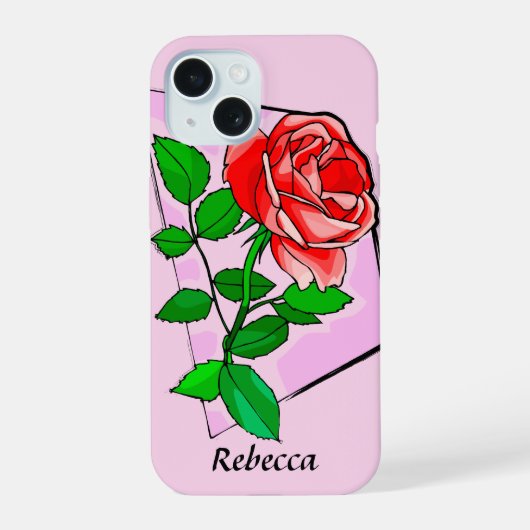 Gepersonaliseerde Single Red Rosis kunst iPhone 15 Hoesje (Achterkant)