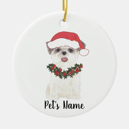 Gepersonaliseerde sjiitische Tzu (bruin en wit) Keramisch Ornament (Voorkant)