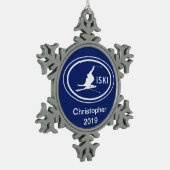 Gepersonaliseerde Skiën iSKI Oval Mountain Tin Sneeuwvlok Ornament (Links)