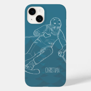 Gepersonaliseerde skiër geschetste tekening op bla Case-Mate iPhone 14 hoesje