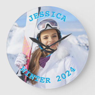 Gepersonaliseerde Sky Blue tekst Familiefoto Grote Klok