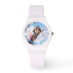 Gepersonaliseerde Sky Blue tekst Familiefoto Horloge