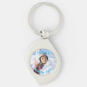 Gepersonaliseerde Sky Blue tekst Familiefoto Sleutelhanger