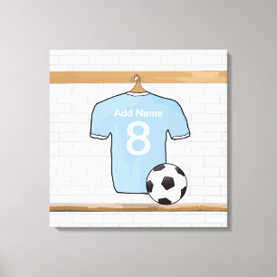 Gepersonaliseerde Sky Blue White Football Voetbal  Canvas Afdruk