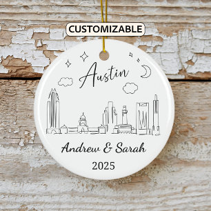 Gepersonaliseerde Skyline Austin Ornament, Texas Keramisch Ornament