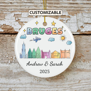 Gepersonaliseerde Skyline Brugge Ornament, België Keramisch Ornament