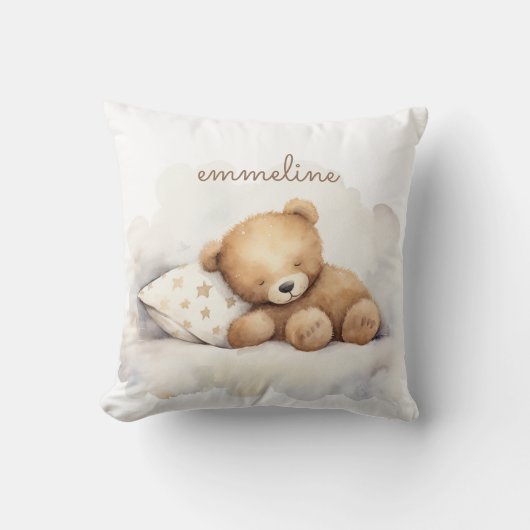 Gepersonaliseerde Slaap Teddy Bear Nursery Kussen (Voorkant)
