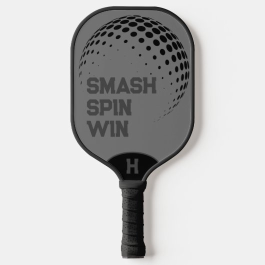 Gepersonaliseerde Smash, Spin, Win Grijs Pickleball Paddle (Voorkant)