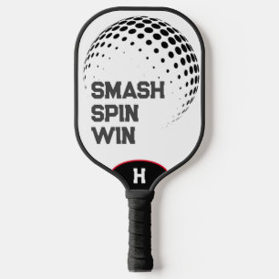Gepersonaliseerde Smash, Spin, Win Wit & Zwart Pickleball Paddle