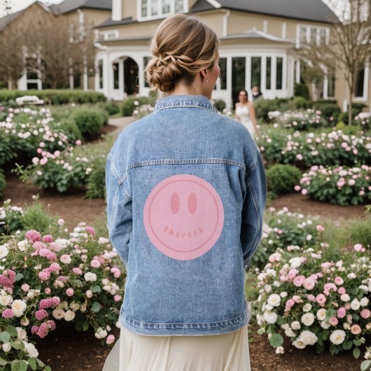 Gepersonaliseerde Smiley gezicht Happy Smile Naam Denim Jacket (Huwelijk Achterkant)