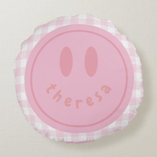 Gepersonaliseerde Smiley gezicht Happy Smile Naam Rond Kussen (Achterkant)