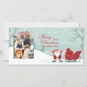 Gepersonaliseerde sneeuwende Santa sleigh fotokaar Feestdagenkaart