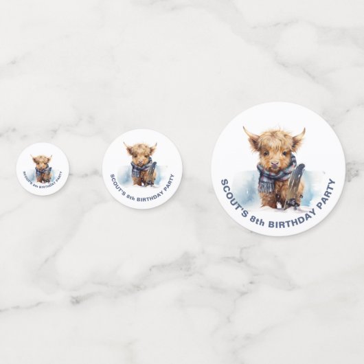 Gepersonaliseerde Snowboarding Highland Koe Confet Confetti (Voorkanten)