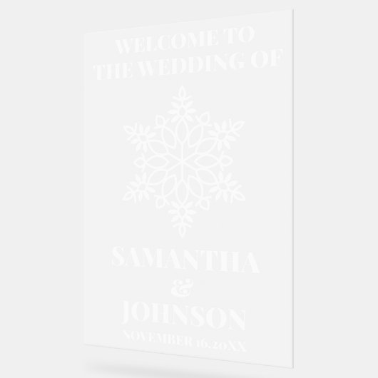 Gepersonaliseerde Snowflake bruiloft welkom Froste Acryl Bord (Hoek)